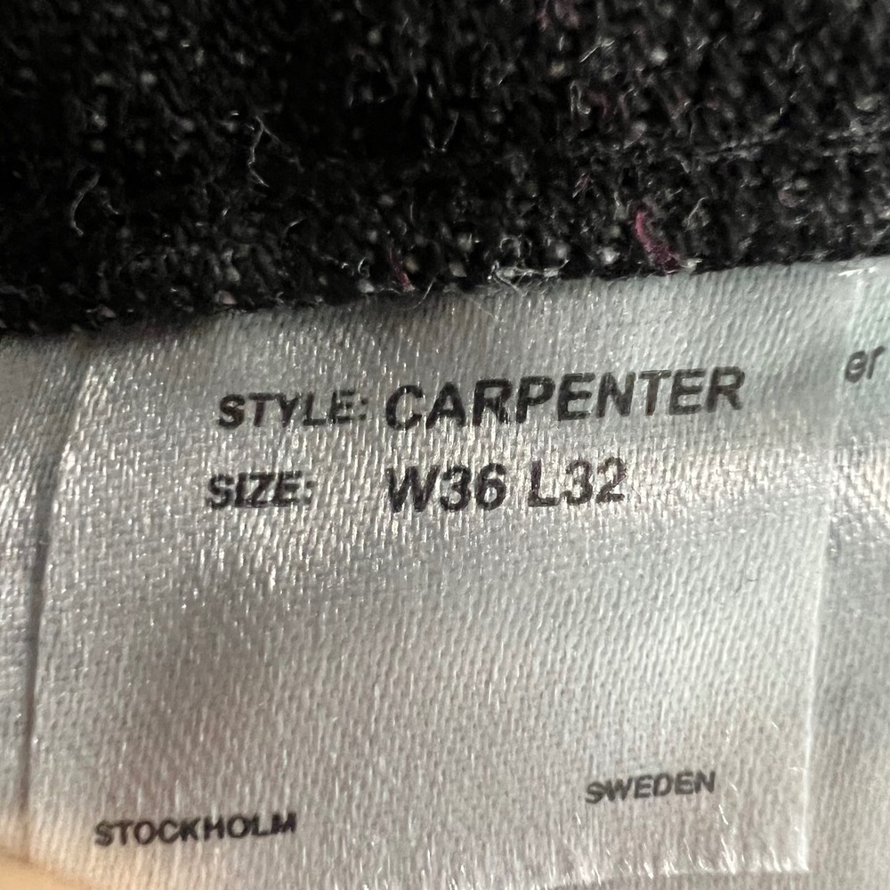 WeSC Carpenter Jeans Mens 36x32 (29" Cutoff) Black Acid Wash Utility Denim - Picture 3 of 10
